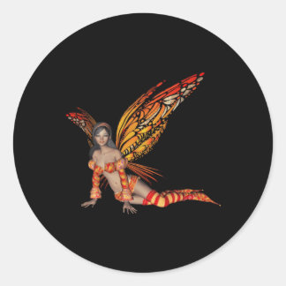 Orange Monarch Pixie Butterfly Fairy 3 - Runder Aufkleber
