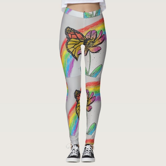Orange Monarch Rainbow Aquarellfarben Leggings (Vorderseite)