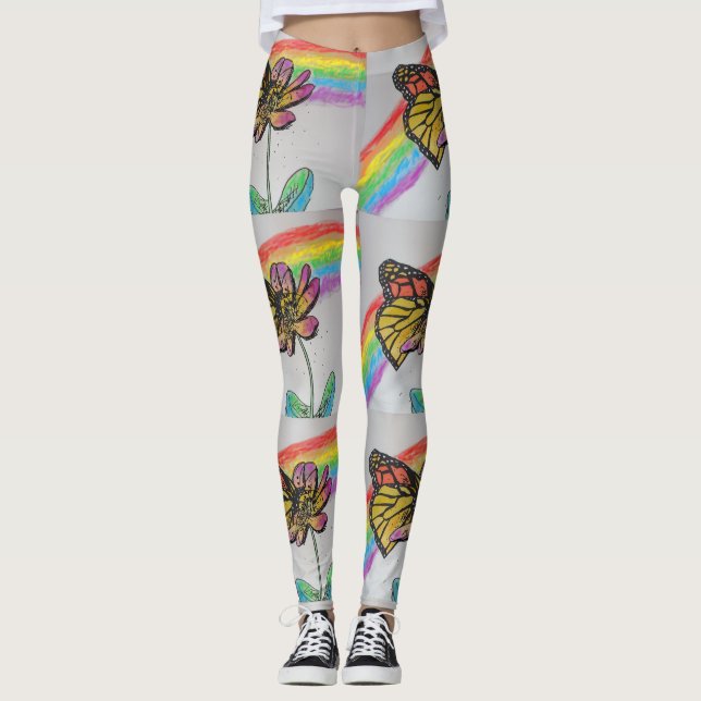 Orange Monarch Rainbow Aquarellfarben Leggings (Vorderseite)