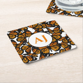 Orange Monarch Tropenschmetterling Mit Monogramm Rechteckiger Pappuntersetzer