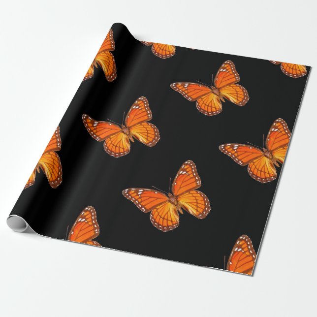 ORANGE MONARCHFALTER AUF SCHWARZER FARBE GESCHENKPAPIER (Ungerollt)