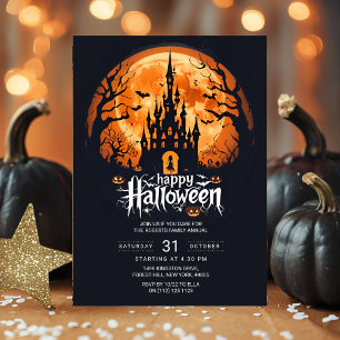 Orange Mond Schloss Halloween-Party-Einladung Einladung