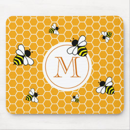 Orange Monogram Bees Honeycomb Muster Mousepad