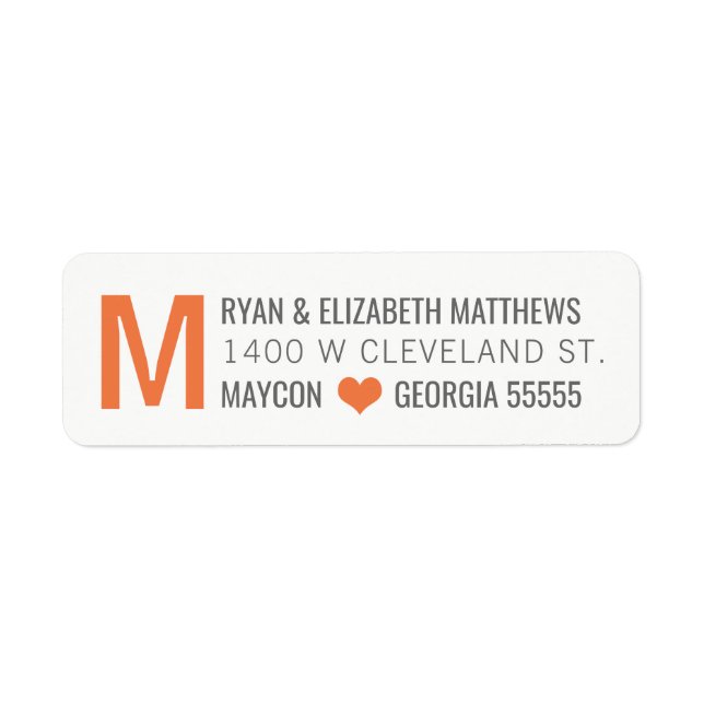 Orange Monogram Custom Rücksendeadresse (Vorne)