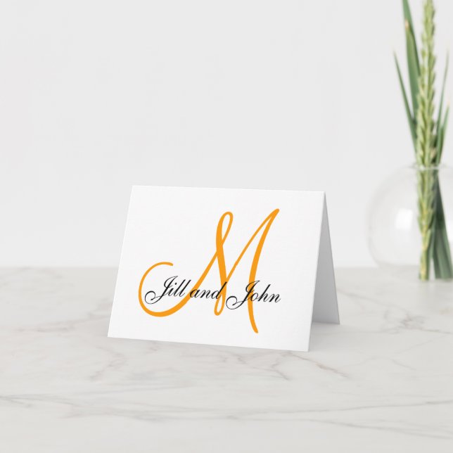 Orange Monogram First Names Wedding Cards (Vorderseite)