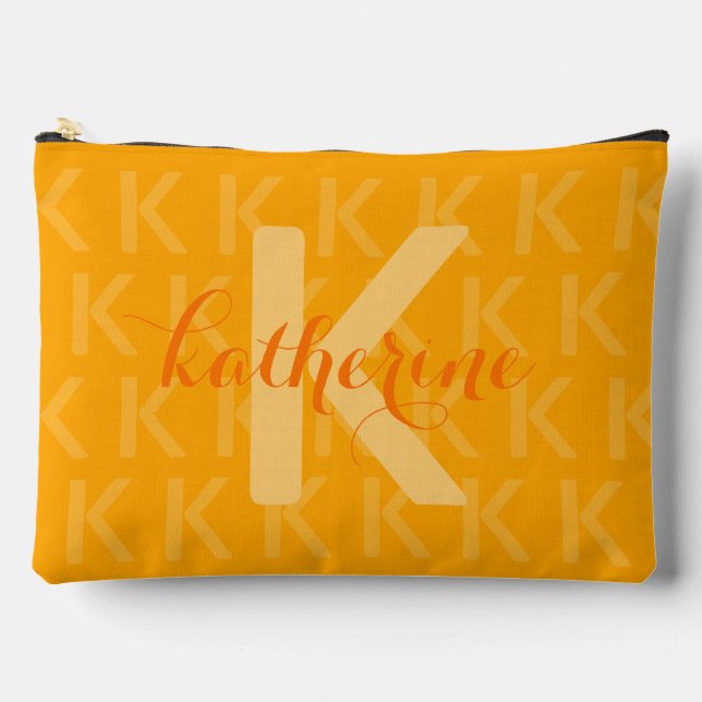 Orange Monogram Pattern Individuelle Name Zubehörtasche (Vorderseite)