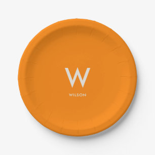 Orange Monogram Personal Party Pappteller