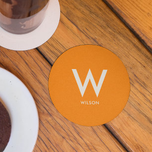 Orange Monogram Personal Party Runder Pappuntersetzer