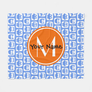 Orange Monogram Personalisiert Name Blue Owls Fleecedecke