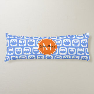 Orange Monogram Personalisiert Name Blue Owls Seitenschläferkissen
