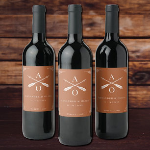 Orange Monogram und Arrows Wedding Weinetikett