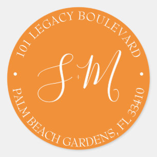 Orange Monogram Wedding Rücksendeadresse Runder Aufkleber