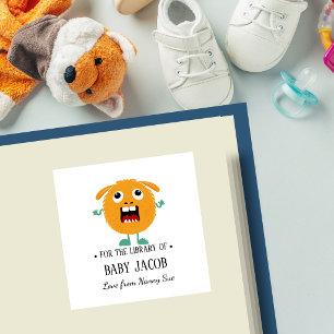 Orange Monster Baby und Kleinkind personalisiertes Quadratischer Aufkleber