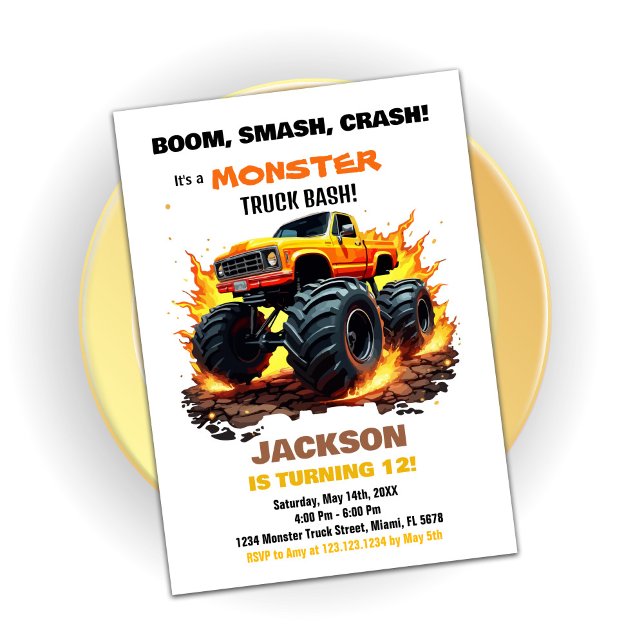 Orange Monster Truck Birthday Einladungen (Orange Monster Truck Birthday Invitations)