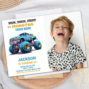 Orange Monster Truck Birthday Invitations Foto Einladung