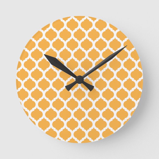 Orange Moroccan Pattern Wall Clocks Runde Wanduhr (Vorderseite)