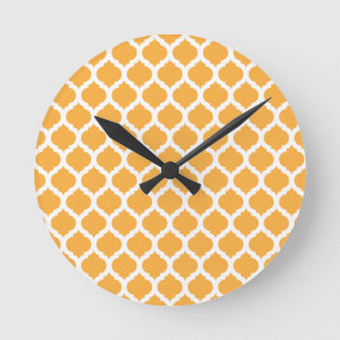 Orange Moroccan Pattern Wall Clocks Runde Wanduhr