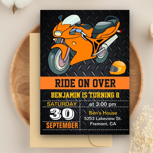 Orange Motorrad Racing Kindergeburtstag Einladung (Von Creator hochgeladen)