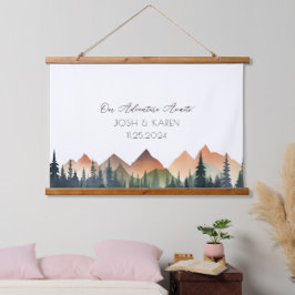 Orange Mountain Alternative Wedding Guest Book Wandteppich Mit Holzrahmen