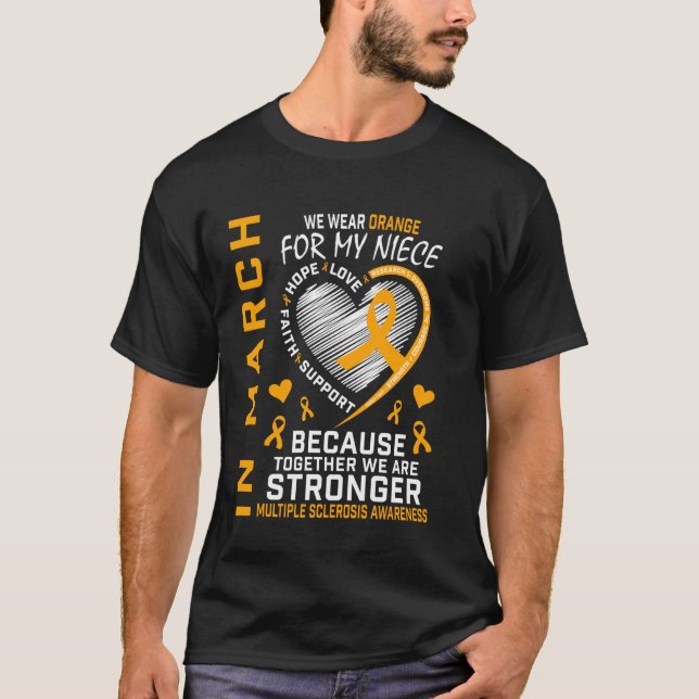 Orange MS Niece Multiple Sclerosis Awareness Heart T-Shirt (Vorderseite)