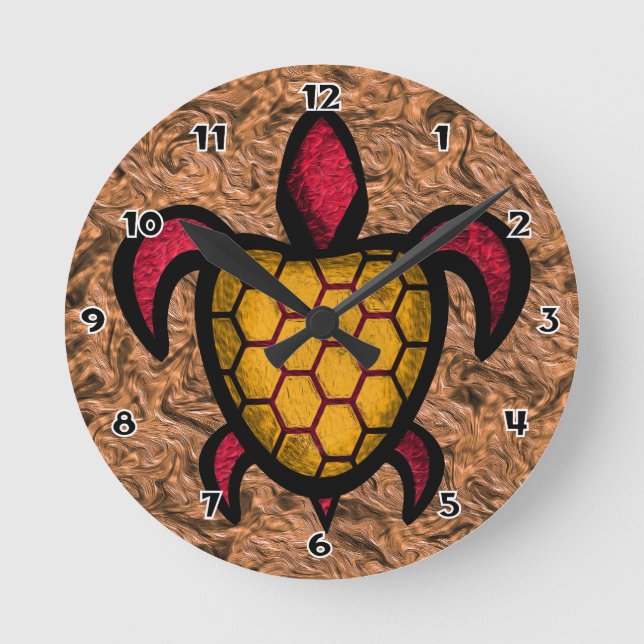 Orange Muschel Turtle Round Wall Clock Runde Wanduhr (Vorderseite)