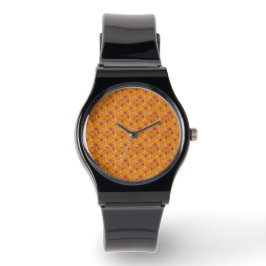 Orange Mushroom Pattern Silicone Strap Watch Armbanduhr