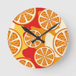 Orange Muster Runde Wanduhr
