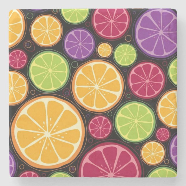 Orange Muster und Hintergrund Steinuntersetzer (Vorderseite)