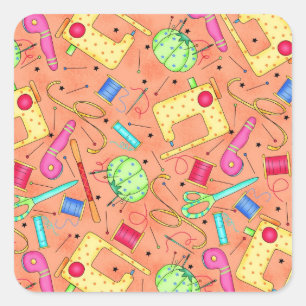 Orange nähender Begriffs-Aufkleber Quadratischer Aufkleber