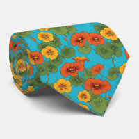 Orange Nasturtium Vines on Bright Blue Background