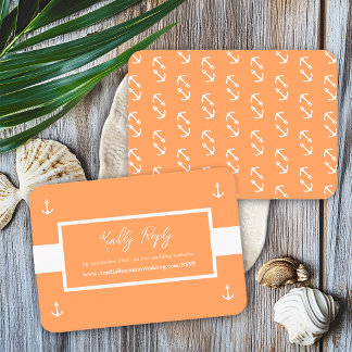 Orange Nautical Pattern Website Wedding RSVP Begleitkarte