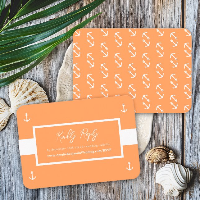 Orange Nautical Pattern Website Wedding RSVP Begleitkarte (Von Creator hochgeladen)