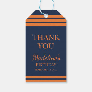 Orange Navy Blau Gestreifte Geburtstagsfeier Danke Geschenkanhänger