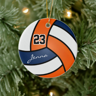 Orange, Navy Blue and White Volleyball Keramik Ornament