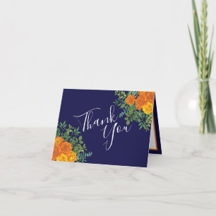 Orange & Navy Blue Peony Rose Wedding Vielen Dank Dankeskarte