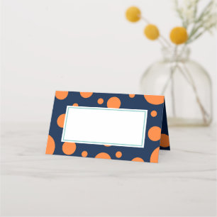 Orange Navy Blue Polka Dot Mint Birthday Party Platzkarte