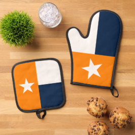 Orange & Navy Blue Texas State Flag Ofenhandschuh & Topflappen-Set