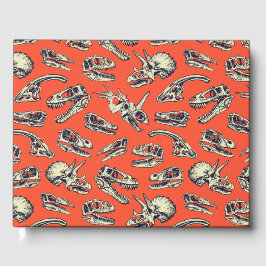 Orange & Navy Dinosaurier Skulls Gästebuch