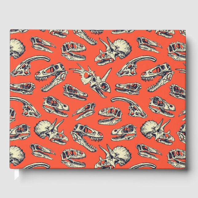 Orange & Navy Dinosaurier Skulls Gästebuch (Vorderseite)