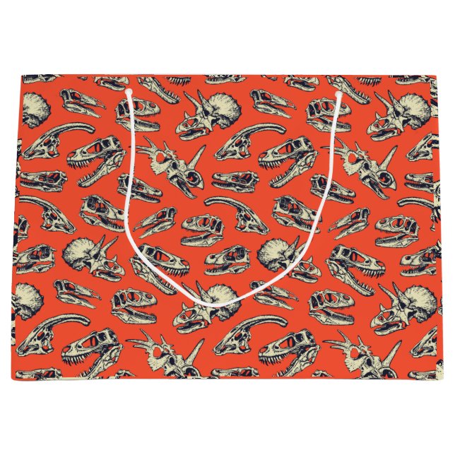 Orange & Navy Dinosaurier Skulls Große Geschenktüte (Vorderseite)