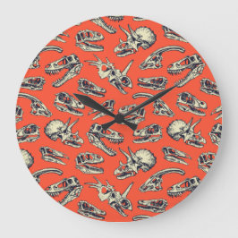 Orange & Navy Dinosaurier Skulls Große Wanduhr