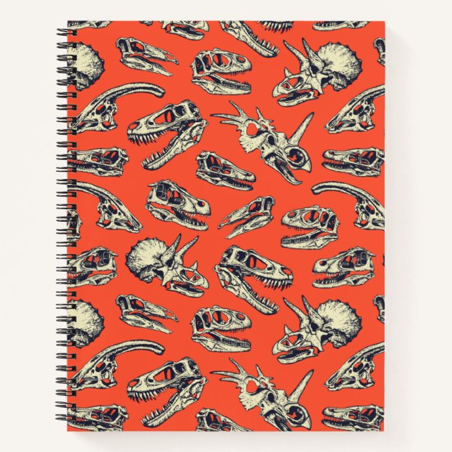 Orange & Navy Dinosaurier Skulls Notizbuch (Vorderseite)