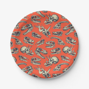 Orange & Navy Dinosaurier Skulls Pappteller