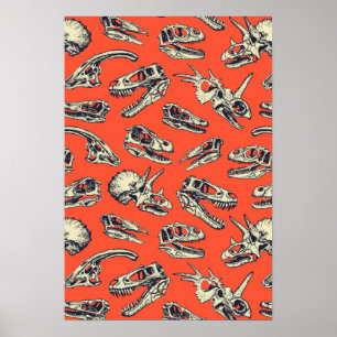 Orange & Navy Dinosaurier Skulls Poster