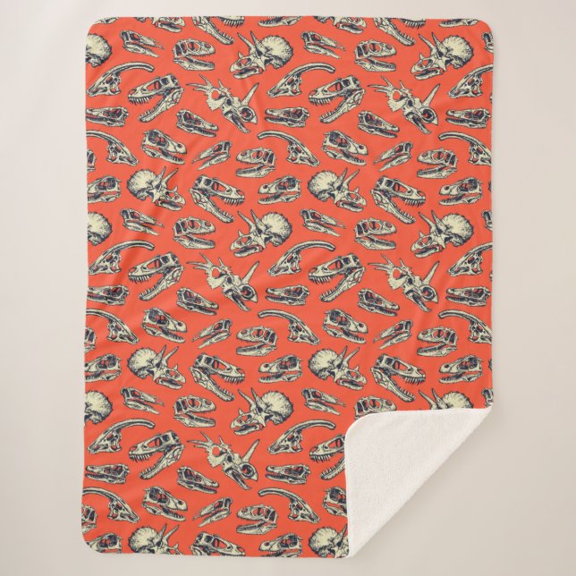 Orange & Navy Dinosaurier Skulls Sherpadecke (Vorderseite)