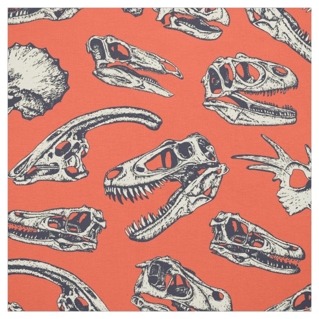 Orange & Navy Dinosaurier Skulls Stoff (Muster)