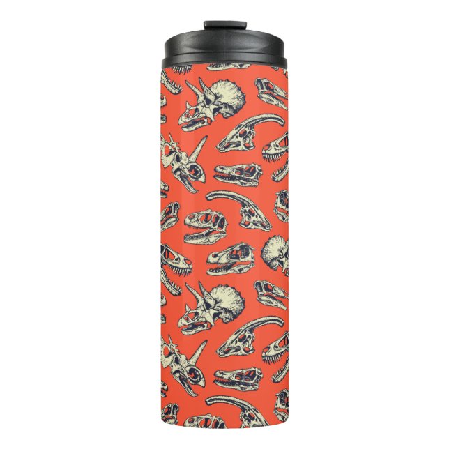 Orange & Navy Dinosaurier Skulls Thermosbecher (Vorderseite)