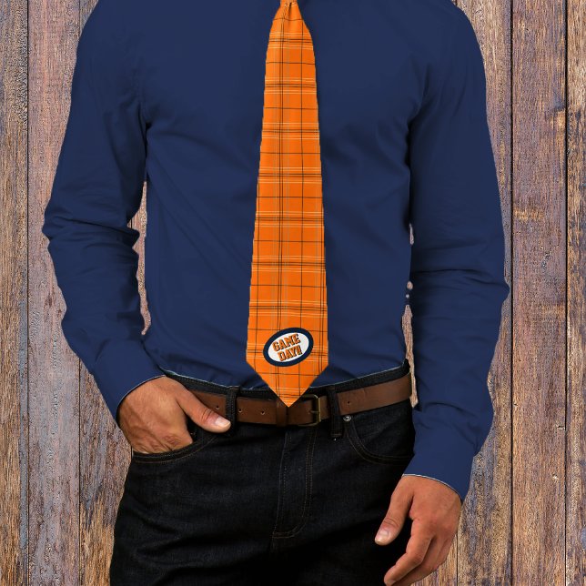 Orange & Navy Kariert Pattern Game Day Neck Tie Krawatte (Von Creator hochgeladen)