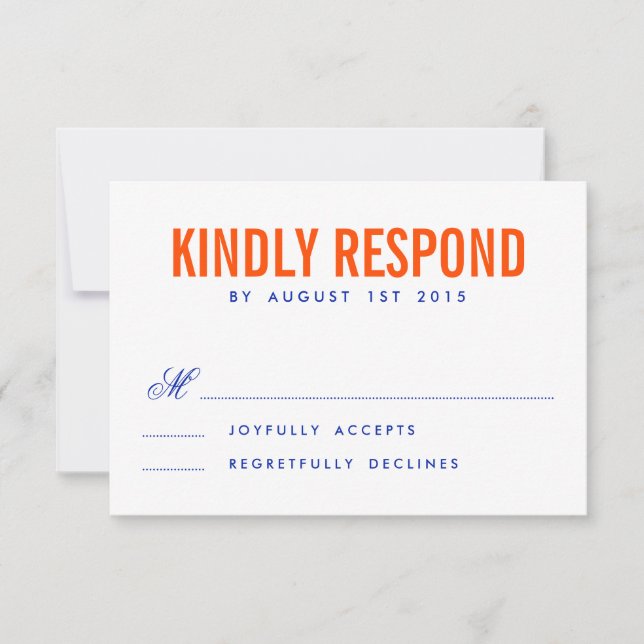 Orange & Navy Moderne Typografie Wedding RSVP Card (Vorderseite)