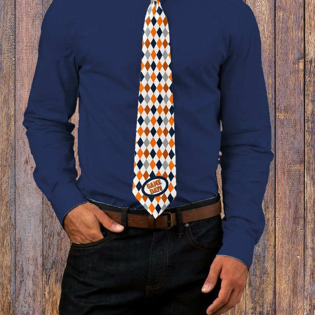 Orange & Navy Raute Pattern Game Day Neck Tie Krawatte (Von Creator hochgeladen)